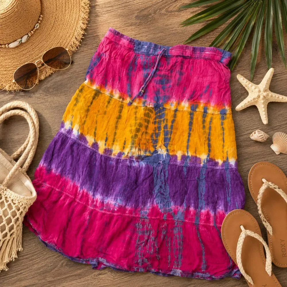 Burrale Vintage Bohemian Maxi Women's Skirt Purple Pink Blue Size Small (383)